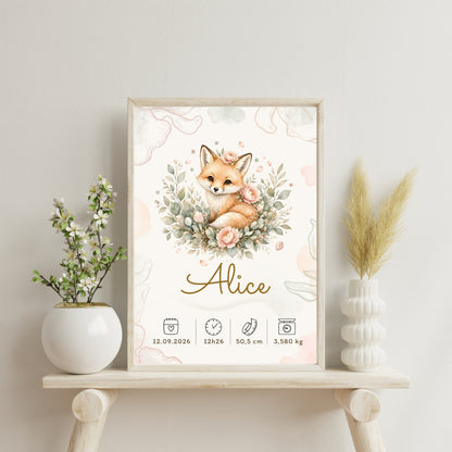 Affiche de naissance Alice personnalisée – fichier numérique