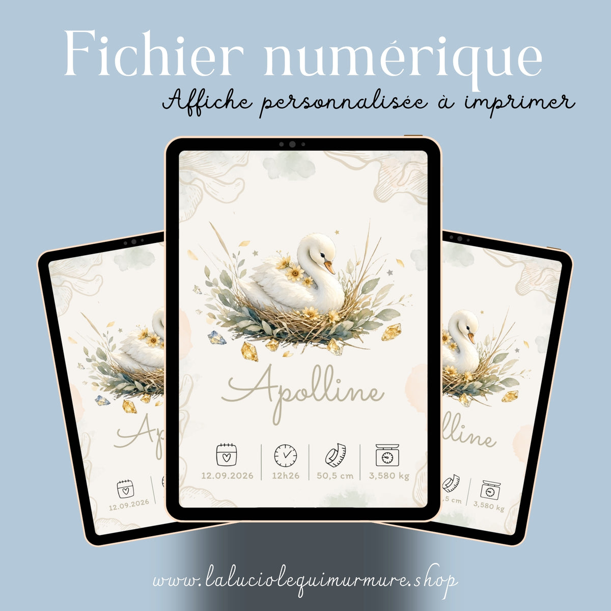 Affiche de naissance Apolline personnalisée – fichier numérique