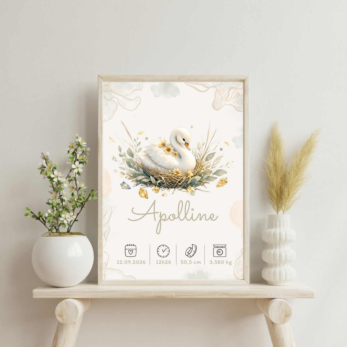 Affiche de naissance Apolline personnalisée – fichier numérique