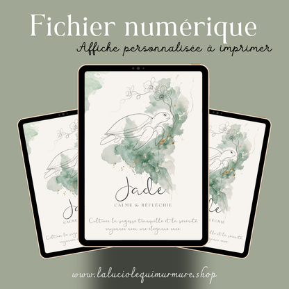 Affiche symbolique du prénom Jade – Fichier numérique à imprimer
