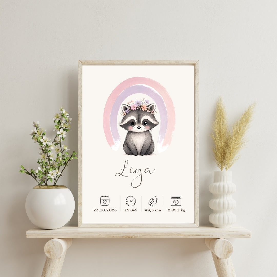 Affiche raton laveur personnalisée – Animal totem, fichier numérique