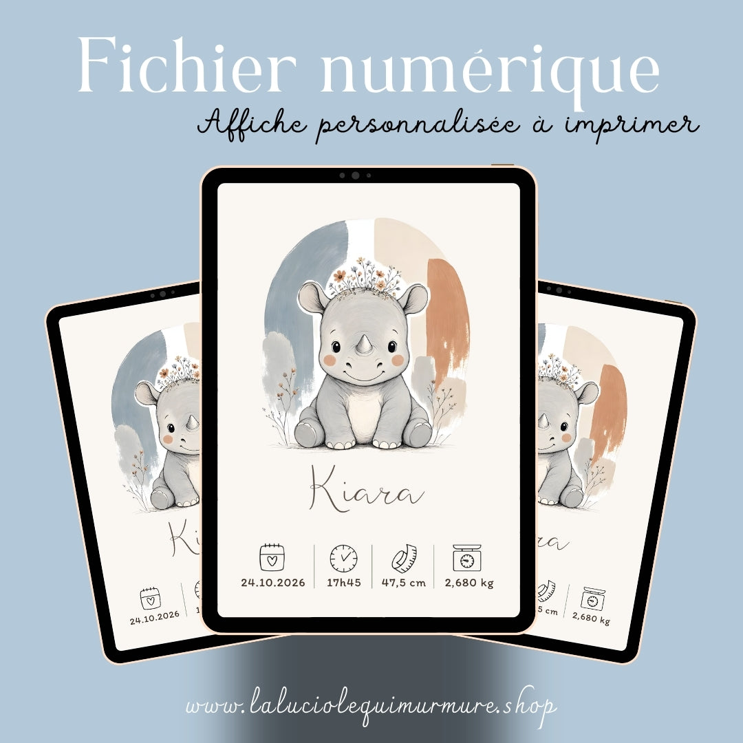Affiche rhinocéros personnalisée – Animal totem, fichier numérique