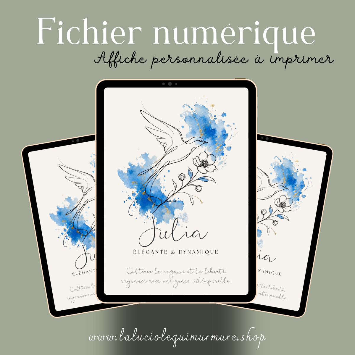 Affiche symbolique du prénom Julia – Fichier numérique à imprimer