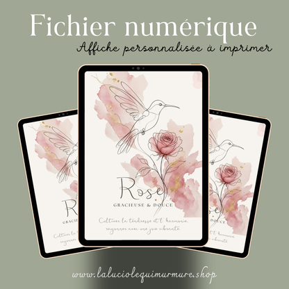 Affiche symbolique du prénom Rose – Fichier numérique à imprimer