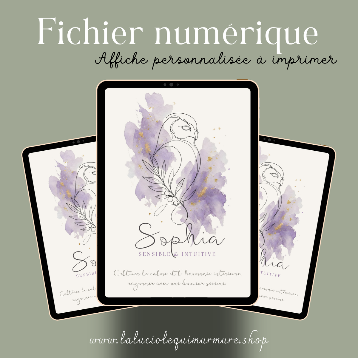 Affiche symbolique du prénom Sophia – Fichier numérique à imprimer