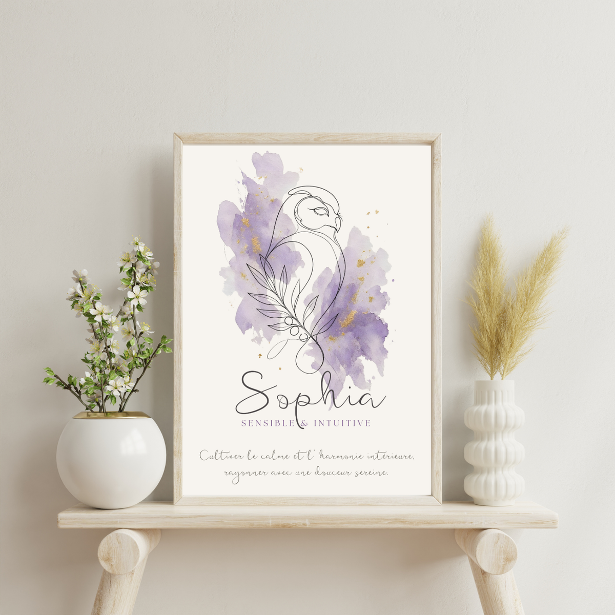 Affiche symbolique du prénom Sophia – Fichier numérique à imprimer