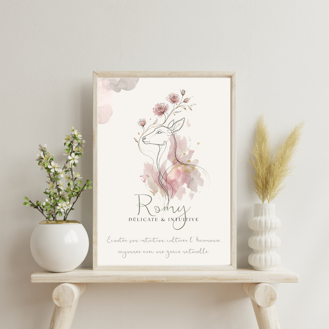 Affiche symbolique du prénom Romy – Téléchargement numérique à imprimer
