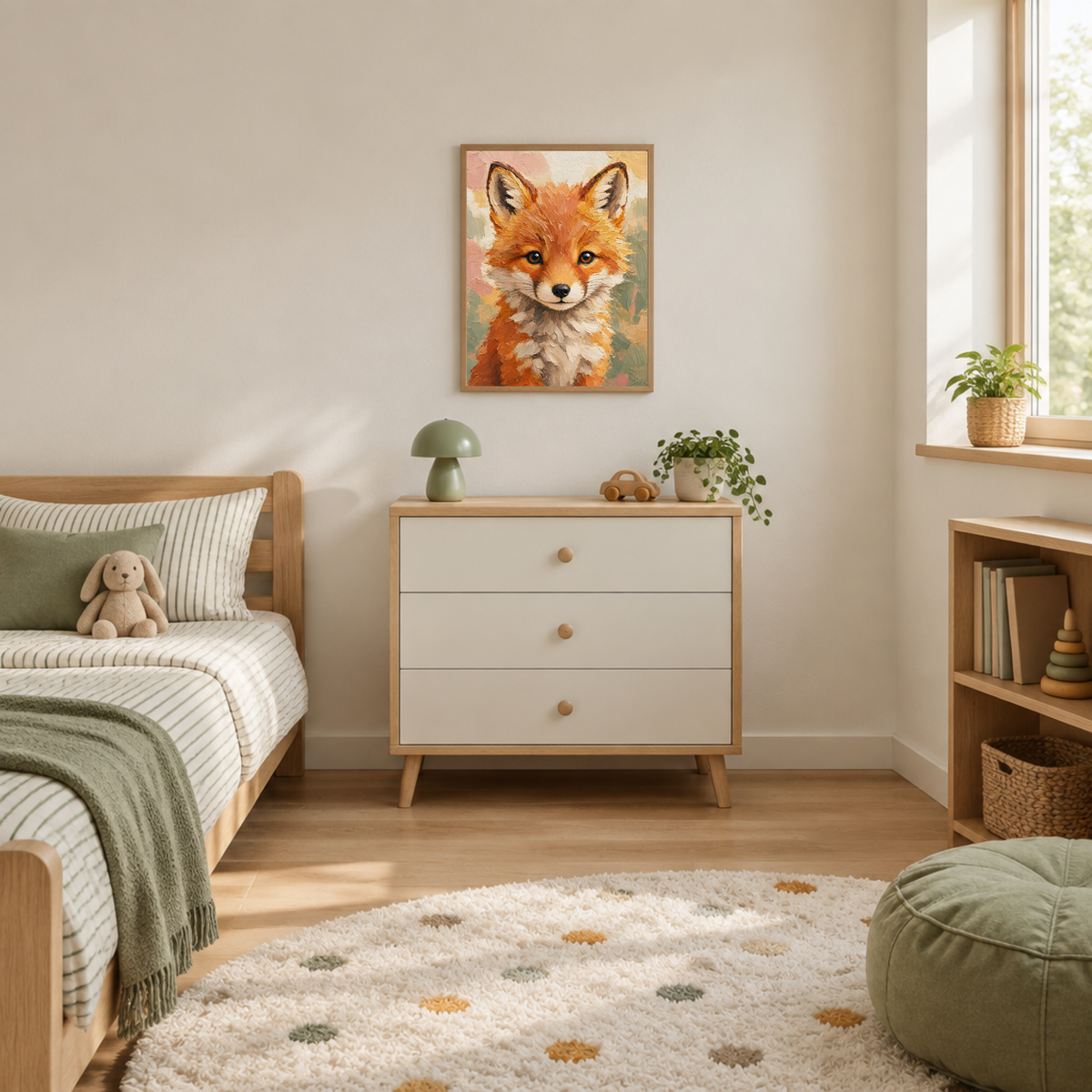 Affiche bébé renard encadrée – chambre d'enfant prête à accrocher