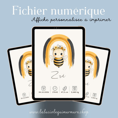 Affiche abeille personnalisée – Animal totem, fichier numérique