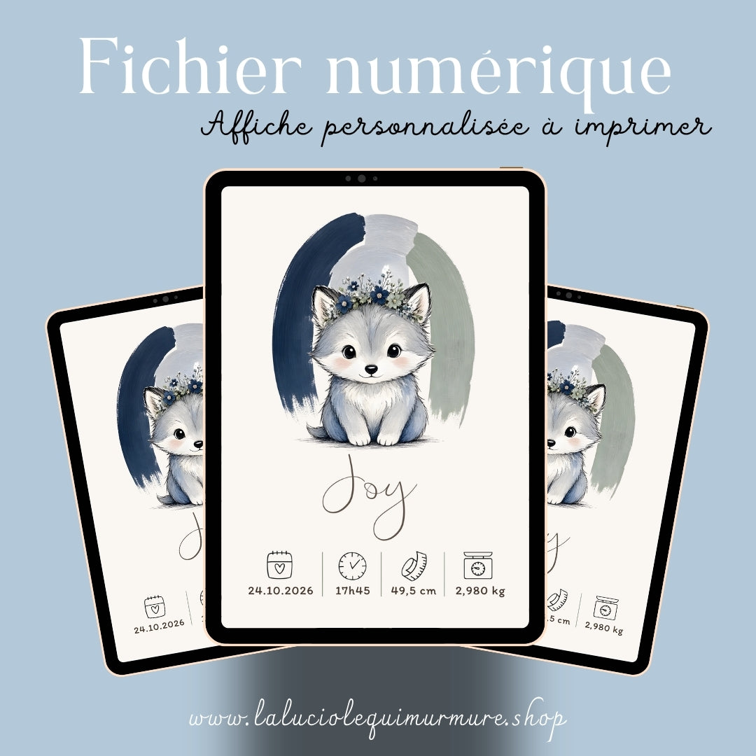 Affiche loup personnalisée – Animal totem, fichier numérique