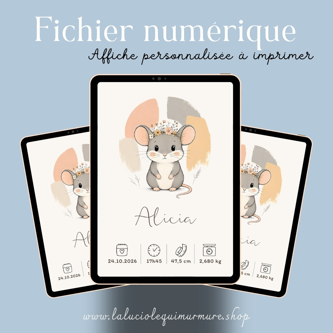 Affiche souris personnalisée – Animal totem, fichier numérique