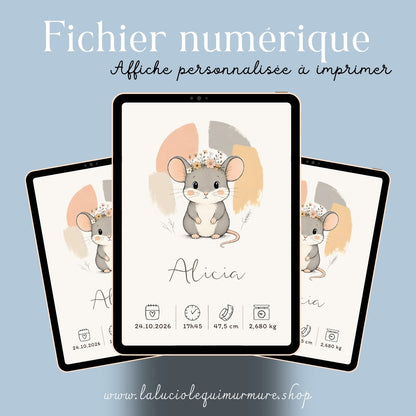 Affiche souris personnalisée – Animal totem, fichier numérique