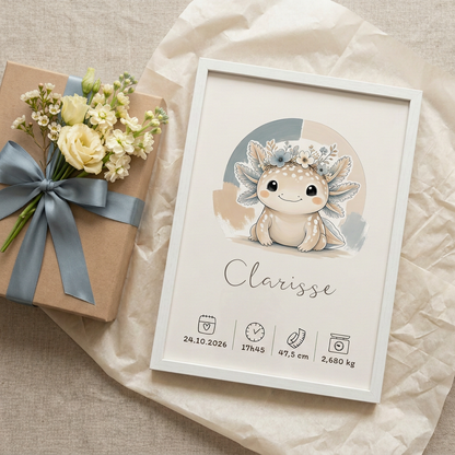 Axolotl Clarisse encadré présenté en cadeau