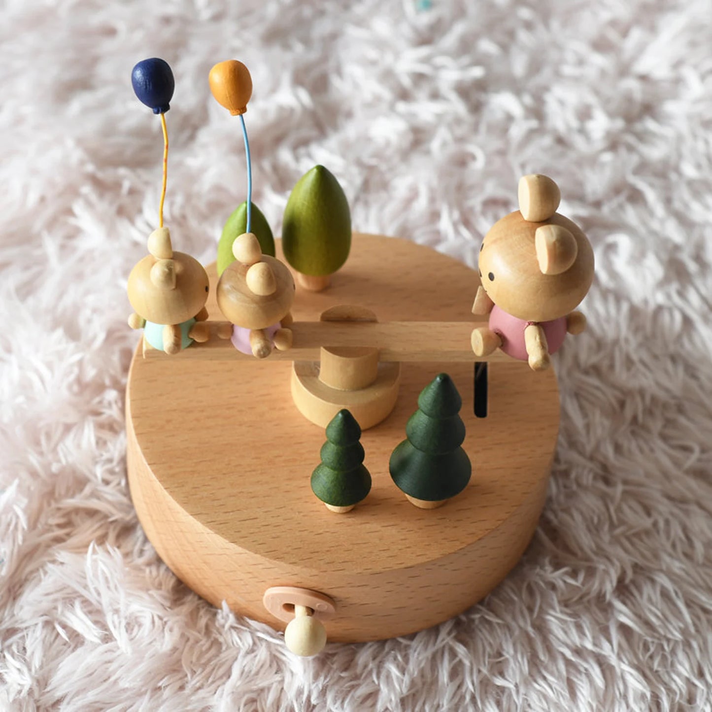 Boîte à musique en bois personnalisée - la balançoire des oursons