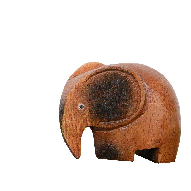 Statuette éléphant en bois sculpté naturel – modèle A 7 cm, porte-bonheur décoratif bois brun, décoration bureau étagère - cadeau porte-bonheur