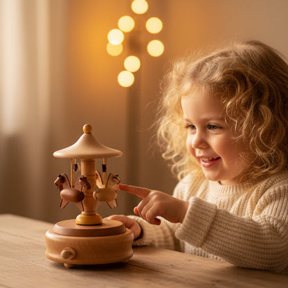 Boîte à musique en bois personnalisée - Carrousel d'enfance