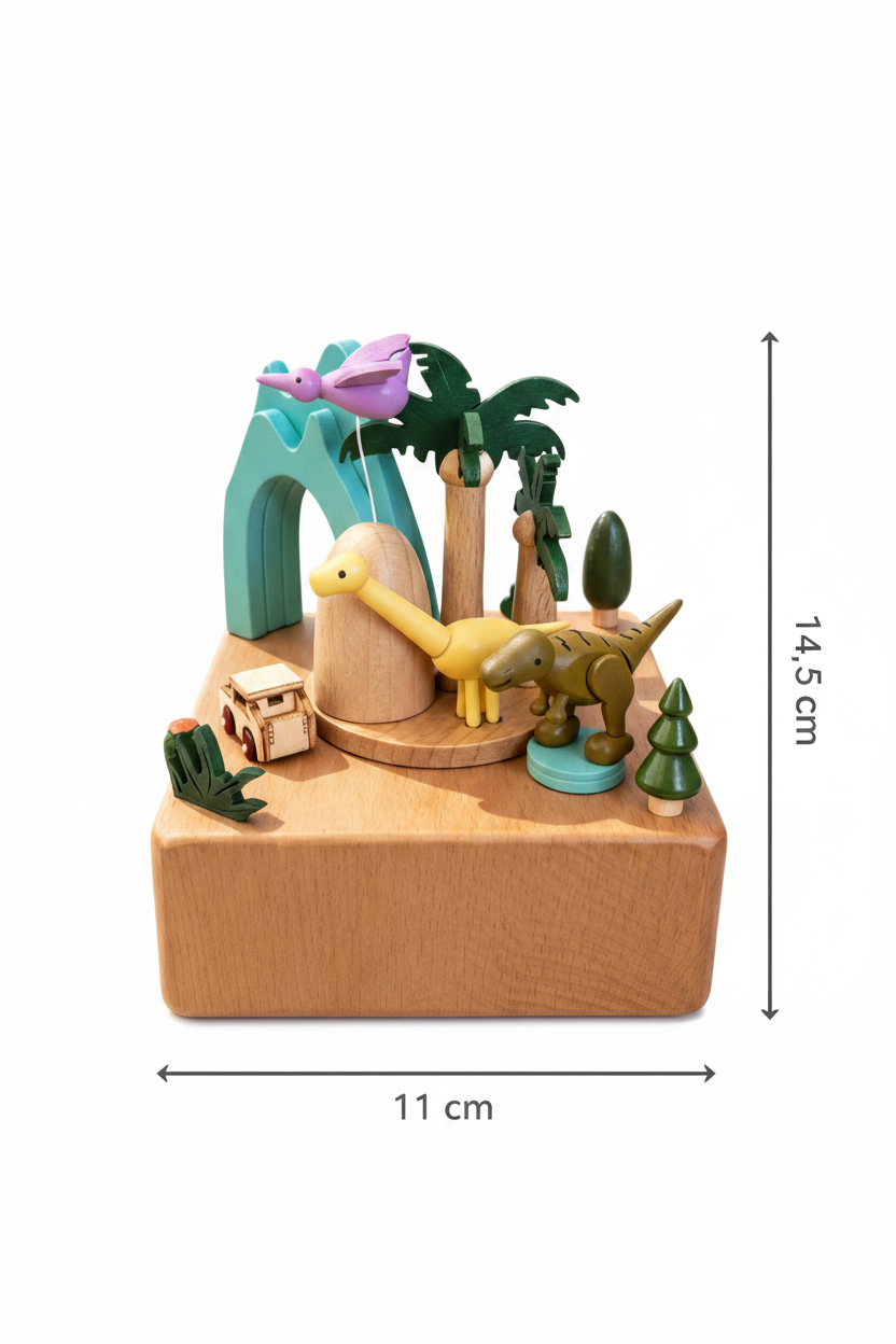 Boîte à musique en bois personnalisée - Au royaume des dinosaures