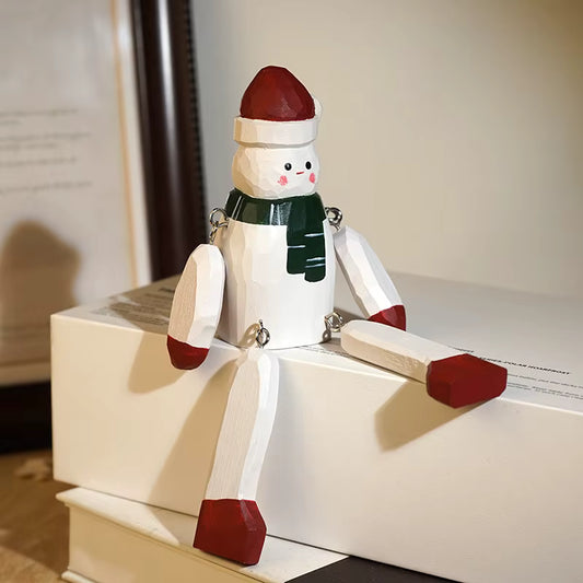 Bonhomme de neige en bois articulé – Figurine artisanale hivernale