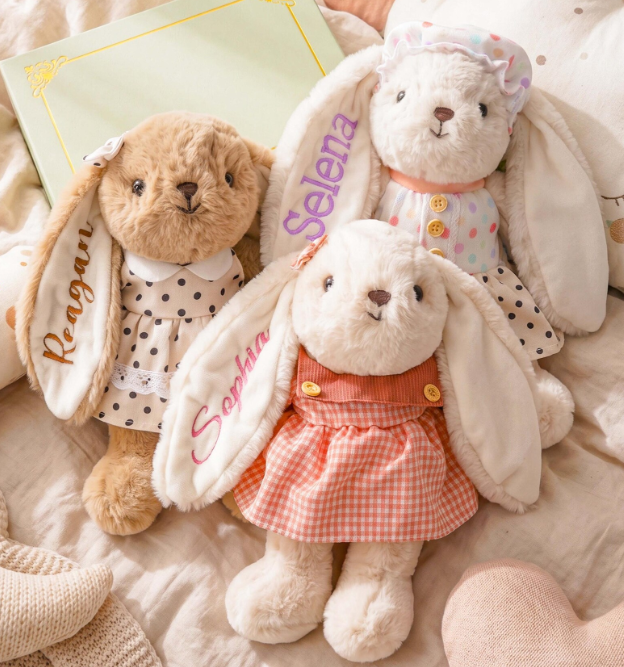 Peluche Lapin Personnalisable – Prénom brodé à la machine