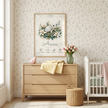 Cadre Anna en bois clair avec plexiglas dans une chambre sur le thème du printemps