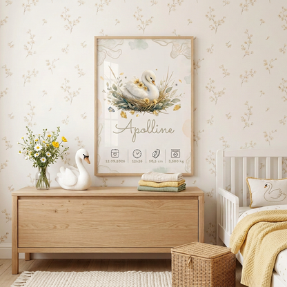 Cadre Apolline plus petit, au format A4, dans la même chambre cygne et printemps
