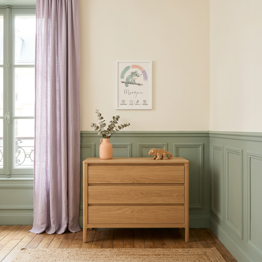 Cadre blanc dans une chambre vert doux