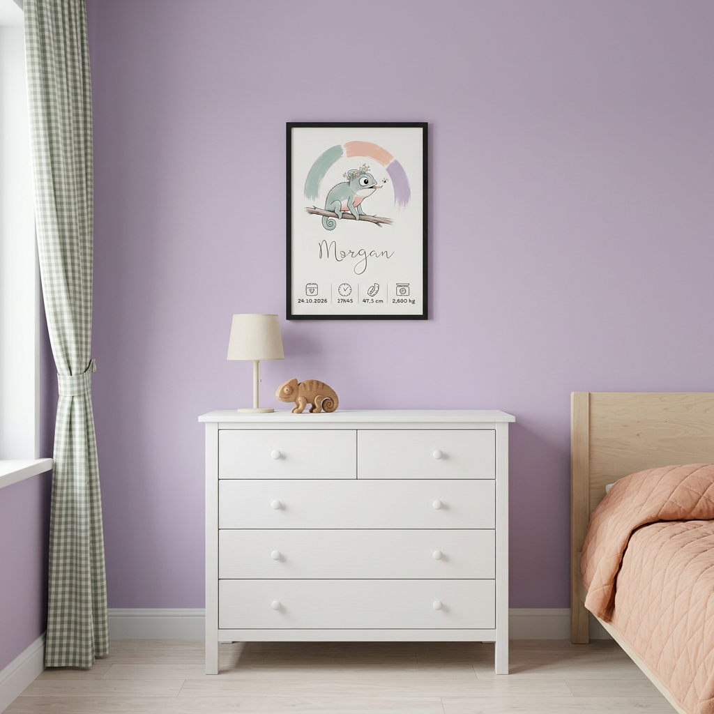 Cadre noir dans une chambre lilas
