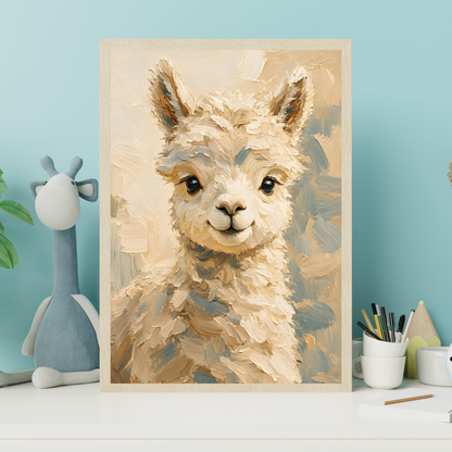 Affiche bébé lama encadrée – chambre d'enfant prête à accrocher