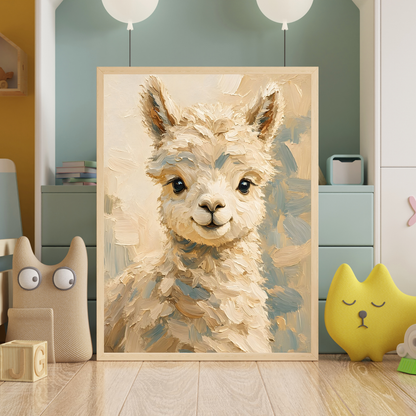 Affiche bébé lama encadrée – chambre d'enfant prête à accrocher
