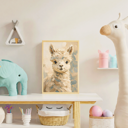 Affiche bébé lama encadrée – chambre d'enfant prête à accrocher