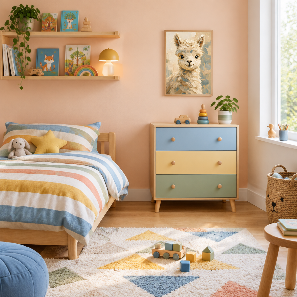 Affiche bébé lama encadrée – chambre d'enfant prête à accrocher