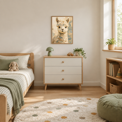 Affiche bébé lama encadrée – chambre d'enfant prête à accrocher