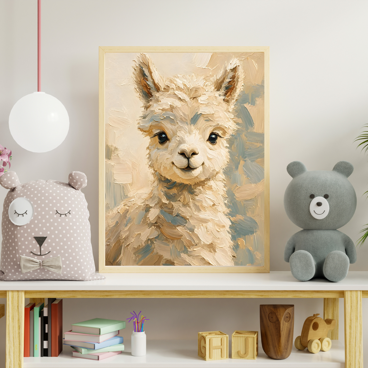 Affiche bébé lama encadrée – chambre d'enfant prête à accrocher