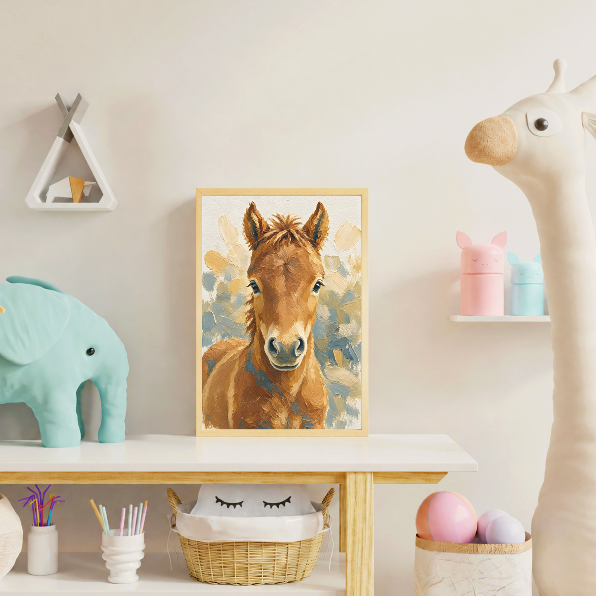 Affiche cheval aquarelle encadrée – prête à accrocher
