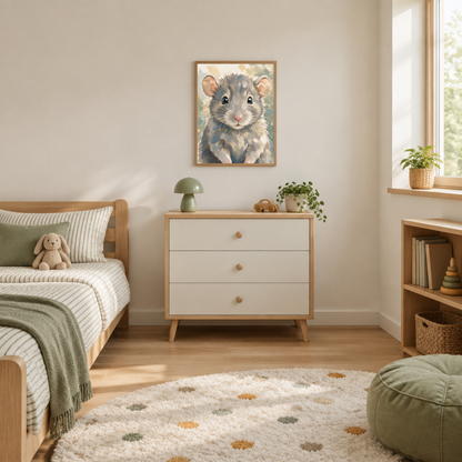 Affiche bébé rat encadrée – chambre d’enfant prête à accrocher