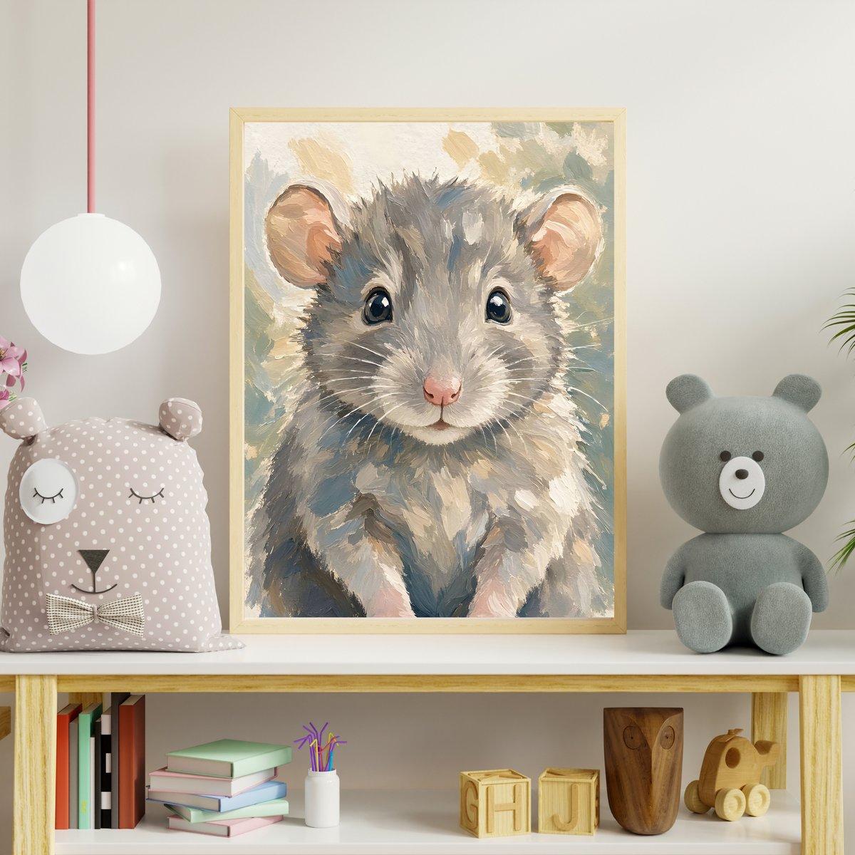 Affiche bébé rat encadrée – chambre d’enfant prête à accrocher