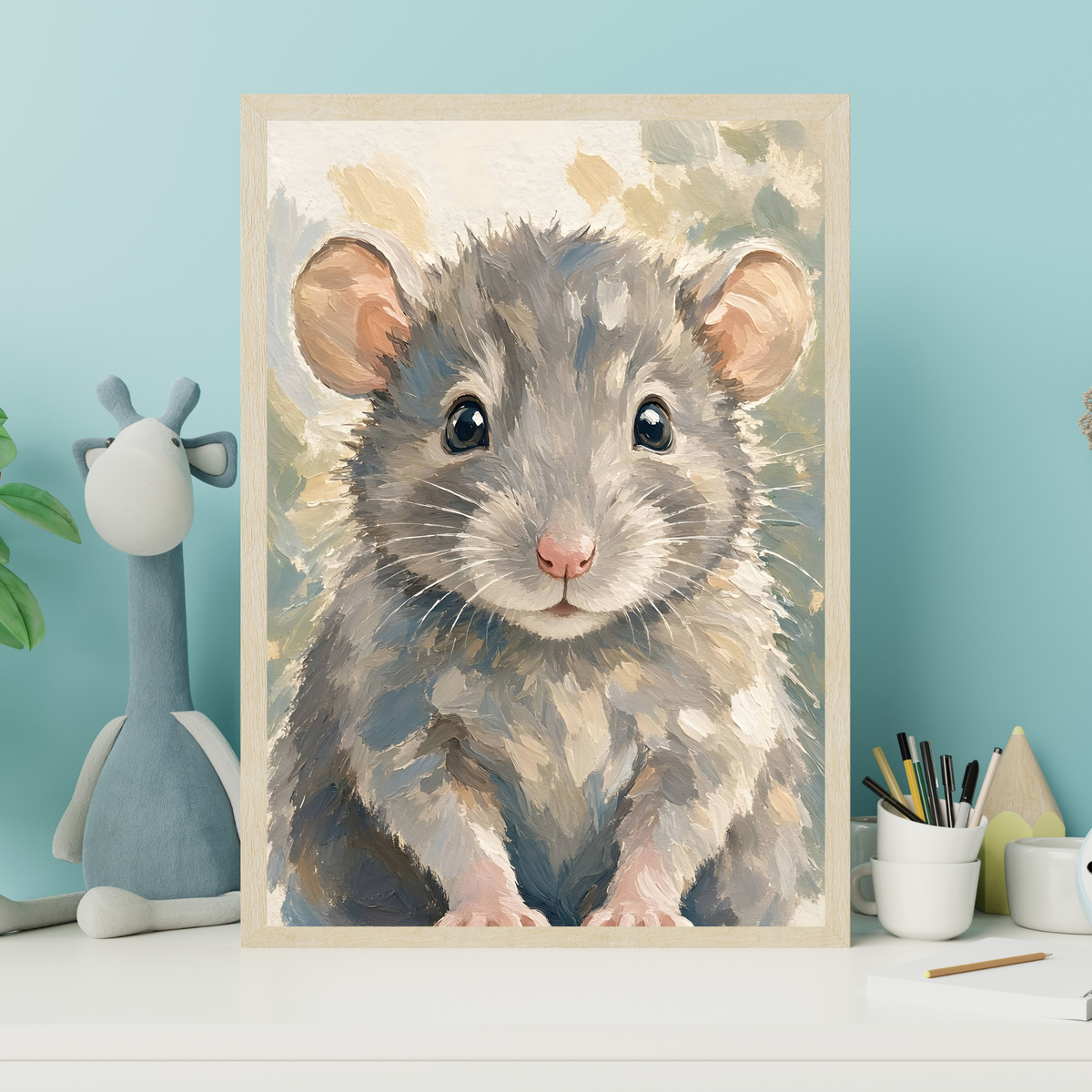 Affiche bébé rat encadrée – chambre d’enfant prête à accrocher