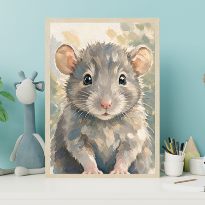 Affiche bébé rat encadrée – chambre d’enfant prête à accrocher
