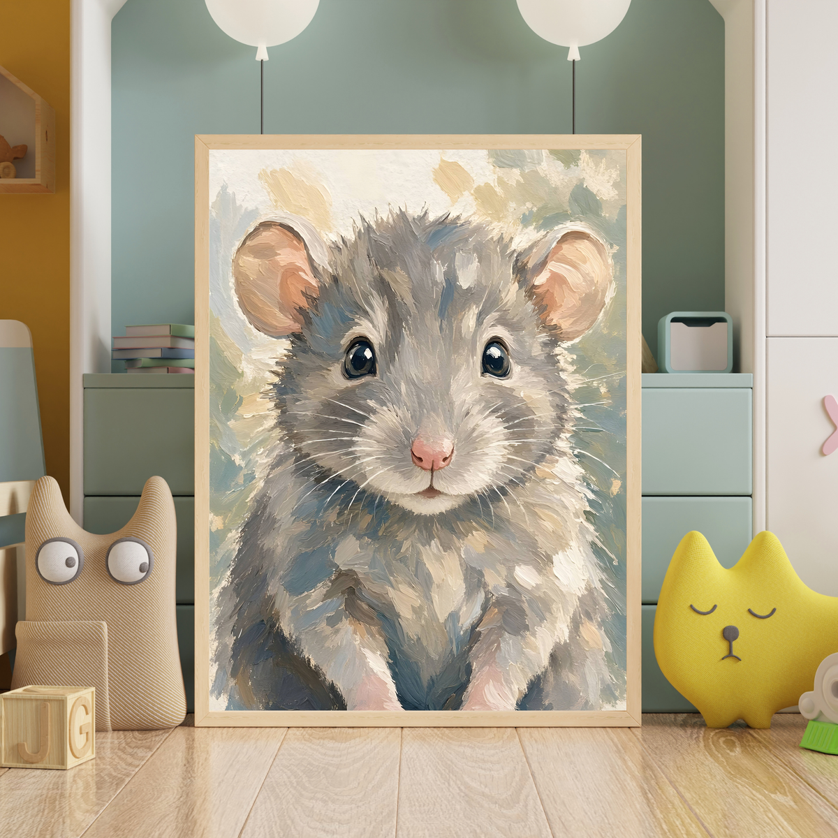 Affiche bébé rat encadrée – chambre d’enfant prête à accrocher