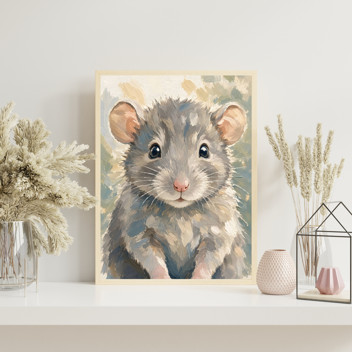 Affiche bébé rat encadrée – chambre d’enfant prête à accrocher