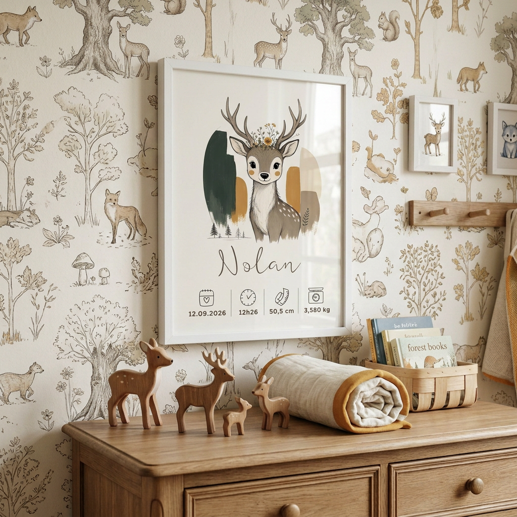 Cerf Nolan au mur dans une chambre aux animaux de la forêt