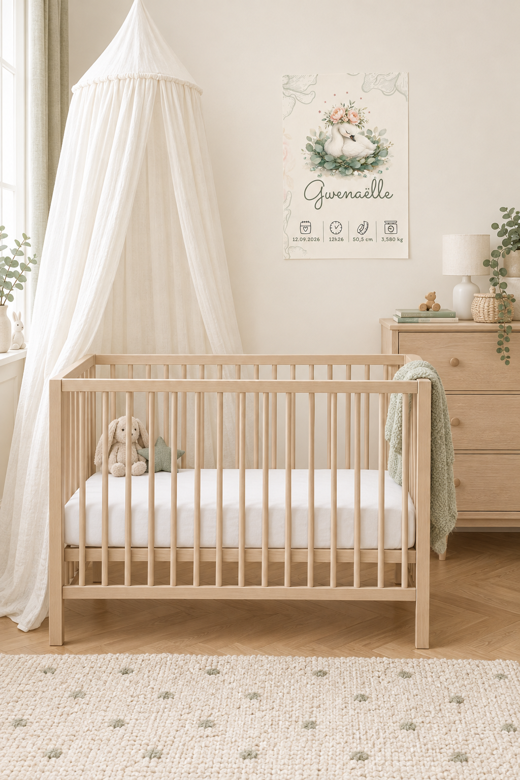 Chambre de bébé avec poster Gwenaëlle A3, format vertical 2:3