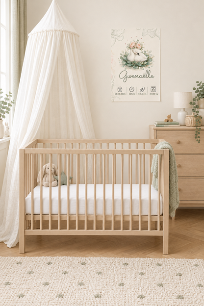 Chambre de bébé avec poster Gwenaëlle A3, format vertical 2:3