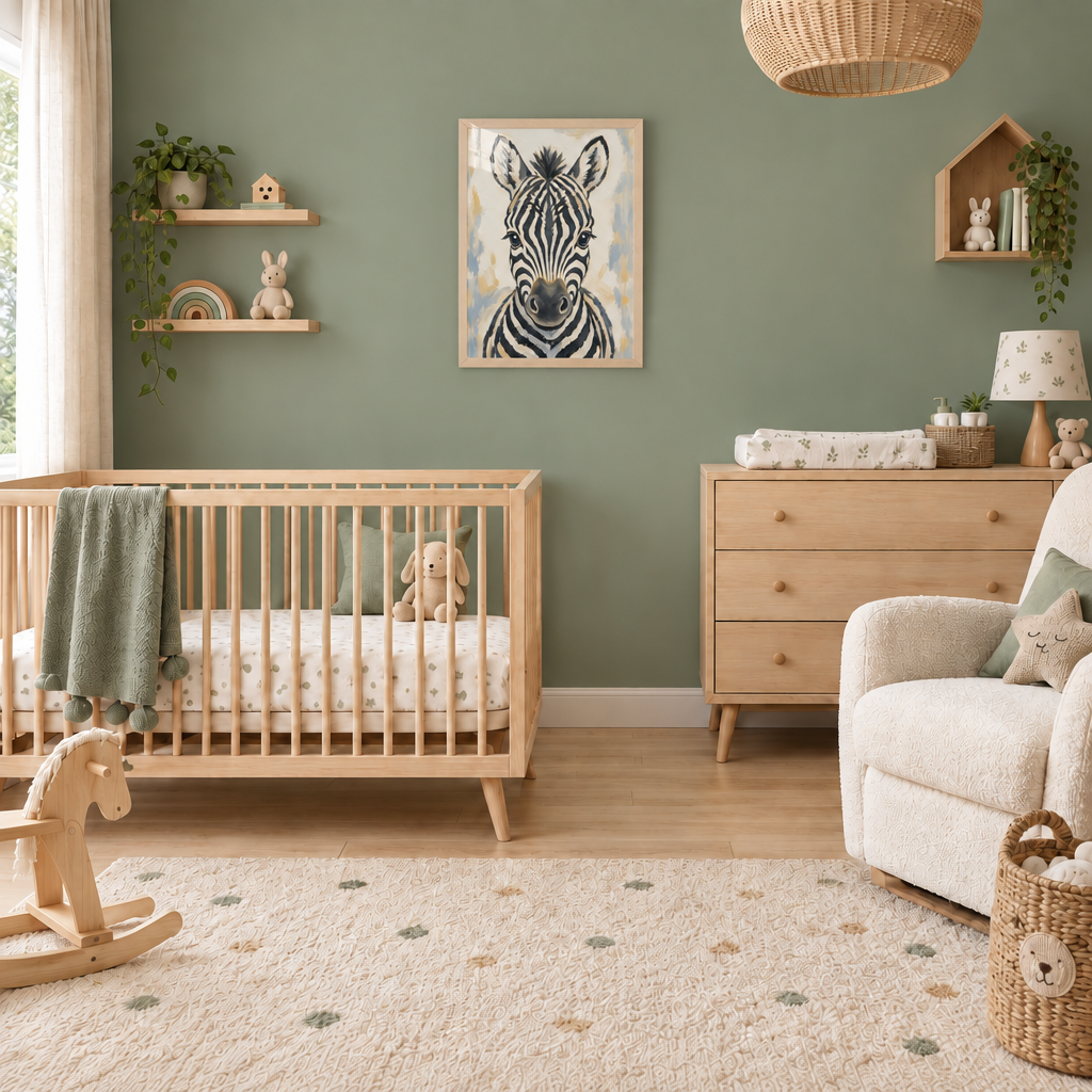 Chambre de bébé avec tableau zèbre agrandi sous plexiglas
