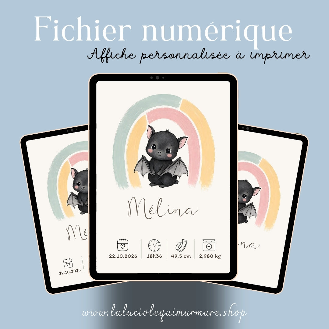 Affiche chauve-souris personnalisée – Animal totem, fichier numérique