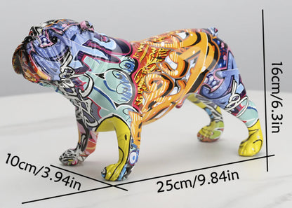 Bulldog Graffiti – Sculpture Colorée en Résine