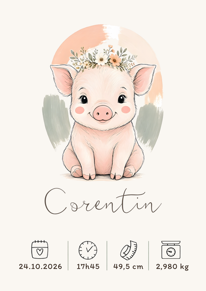 Affiche cochon personnalisée – Animal totem