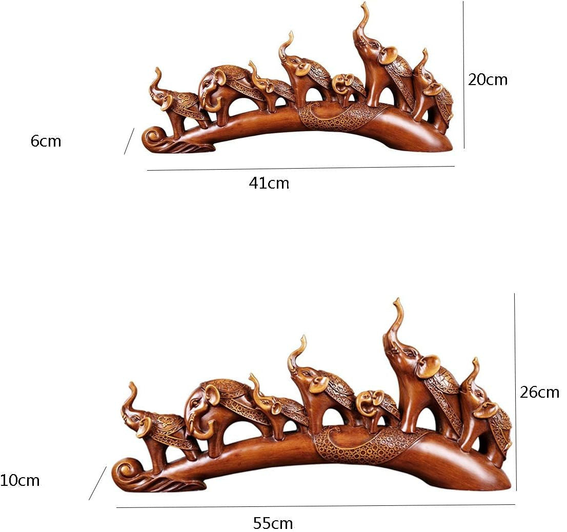 Schéma dimensions composition 7 éléphants résine – taille M et taille L comparatif 