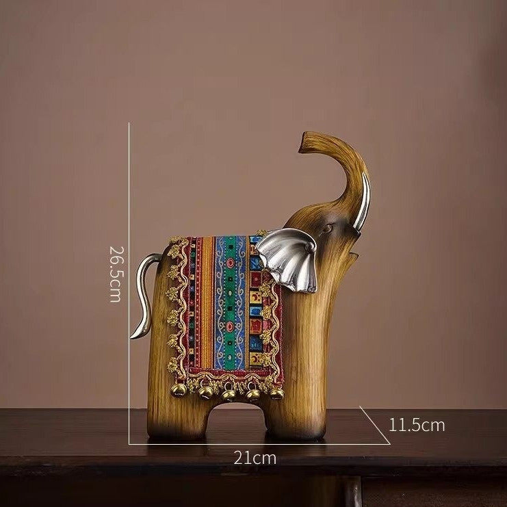 Figurine éléphant résine imitation bois grand format – 26×11×42 cm, texture bois chaleureux, sculpture luxe