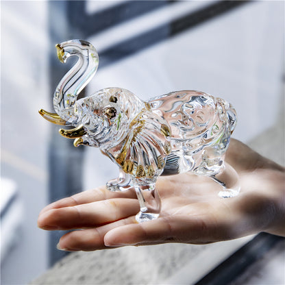 Figurine éléphant en verre de cristal tenu dans la main – porte-bonheur décoratif transparent avec dorures, 11,5 cm